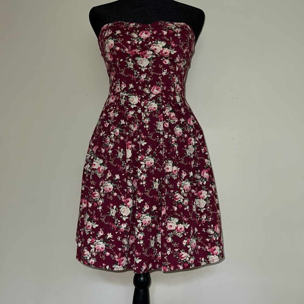 Strapless Red Floral Corset Dress